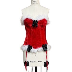 Christmas Garter Cosplay Corset Santa Claus Costume Sexy Baby Red Bustier Tops